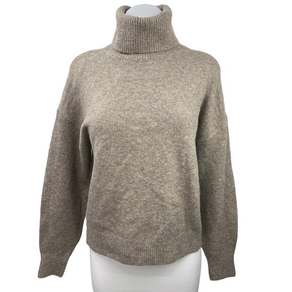H&M Brown Wool Blend Turtleneck Long Sleeve Oversized Pullover Sweater Top Sz S - Picture 1 of 4